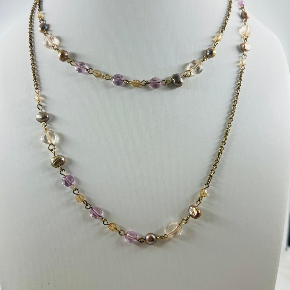Vintage 1928 Jewelry Co 1990s Lavender Art Deco Style Station Necklace 34"
